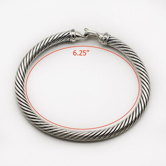 David Yurman 925 Silver and Diamonds Cable Hook Buckle Bangle Bracelet - Picture 6 of 7